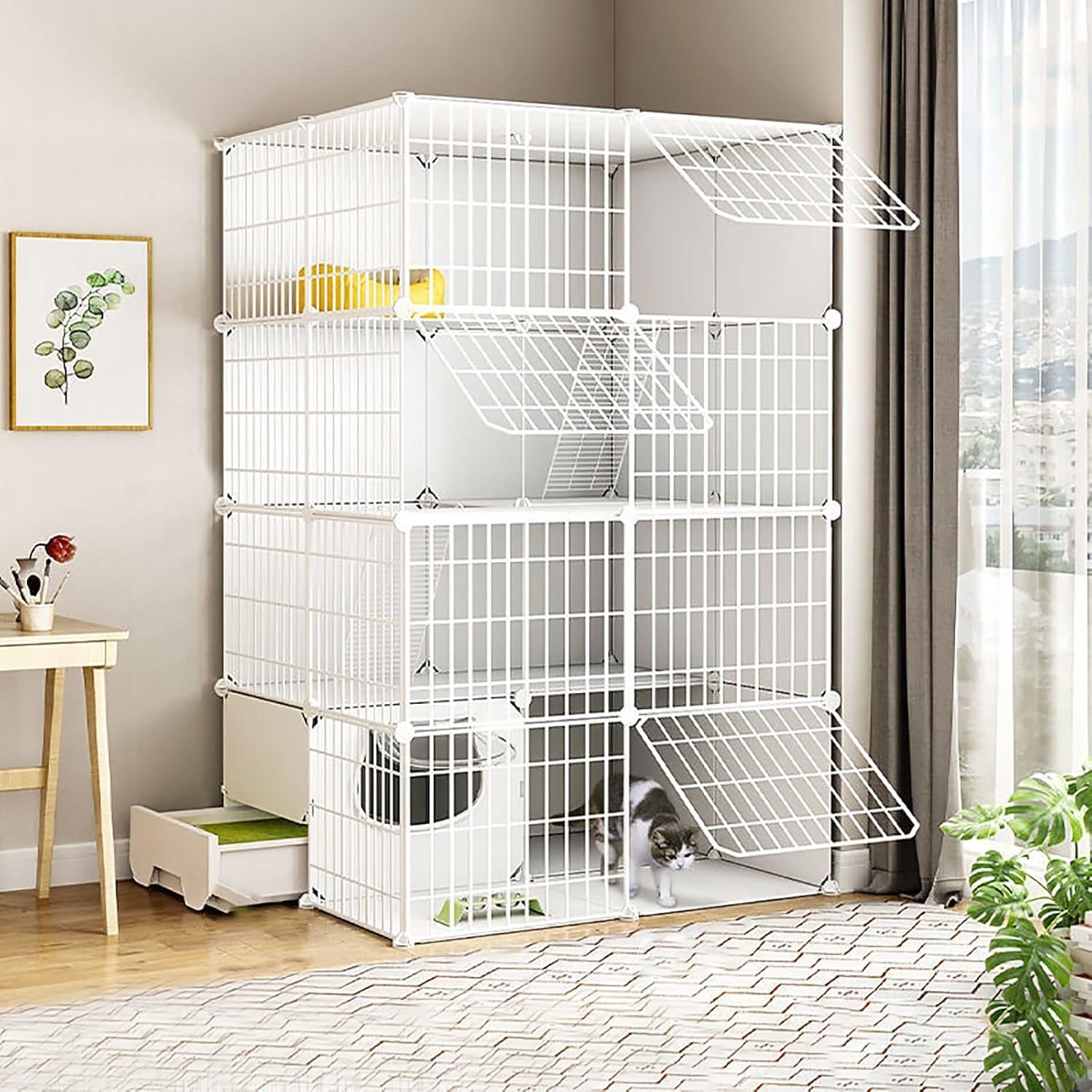 Kleintiergehege – verkabelt, mit Tür und zerlegbar(Bianco,95x73x145cm)
