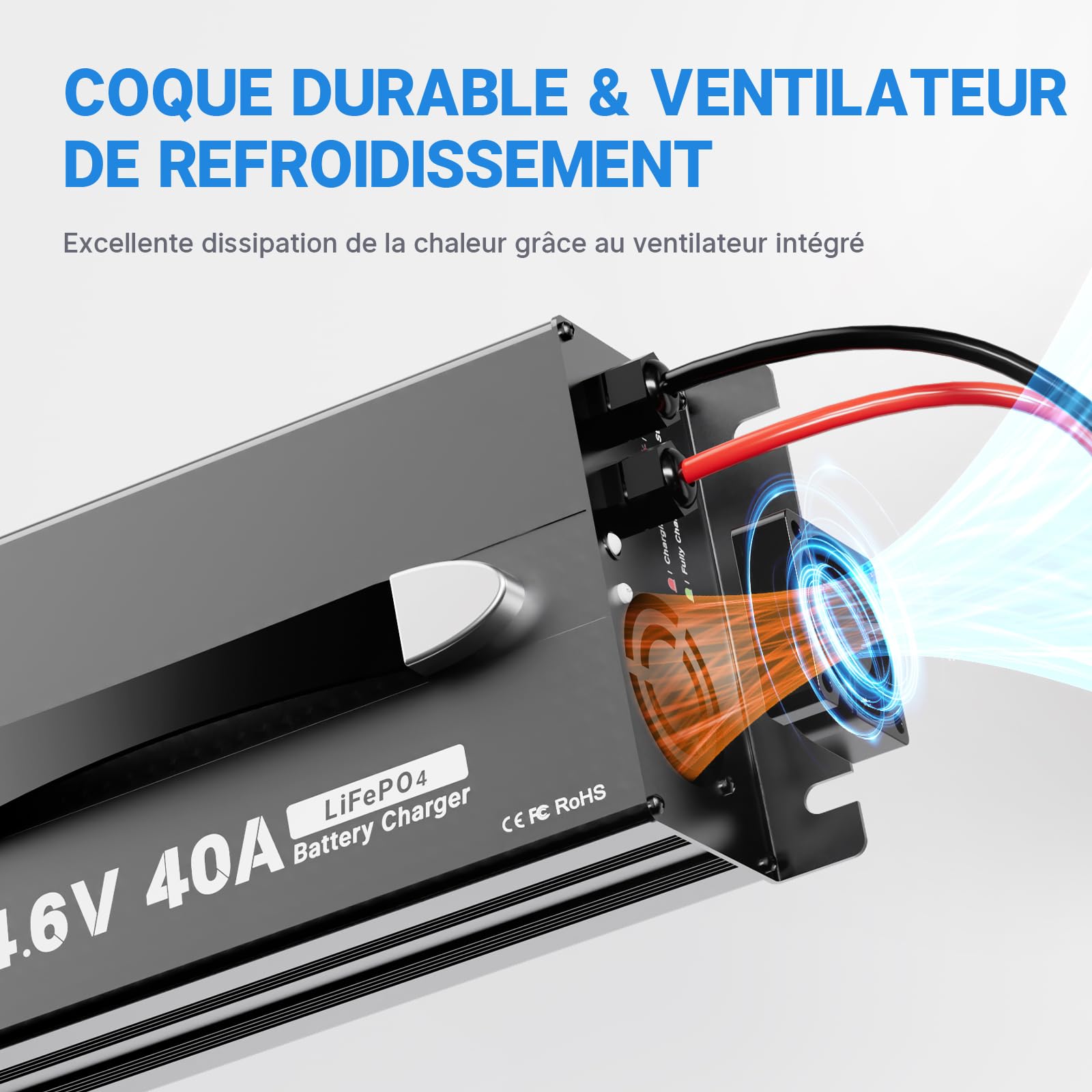 Redodo 14,6V 40A Batterie LiFePO4 Chargeur, Chargeur Dédié pour Batteries Lithium, Poignée Améliorée, Conception Compacte et Durable avec Protection Complète, Idéal pour 12V Batteries LiFePO4