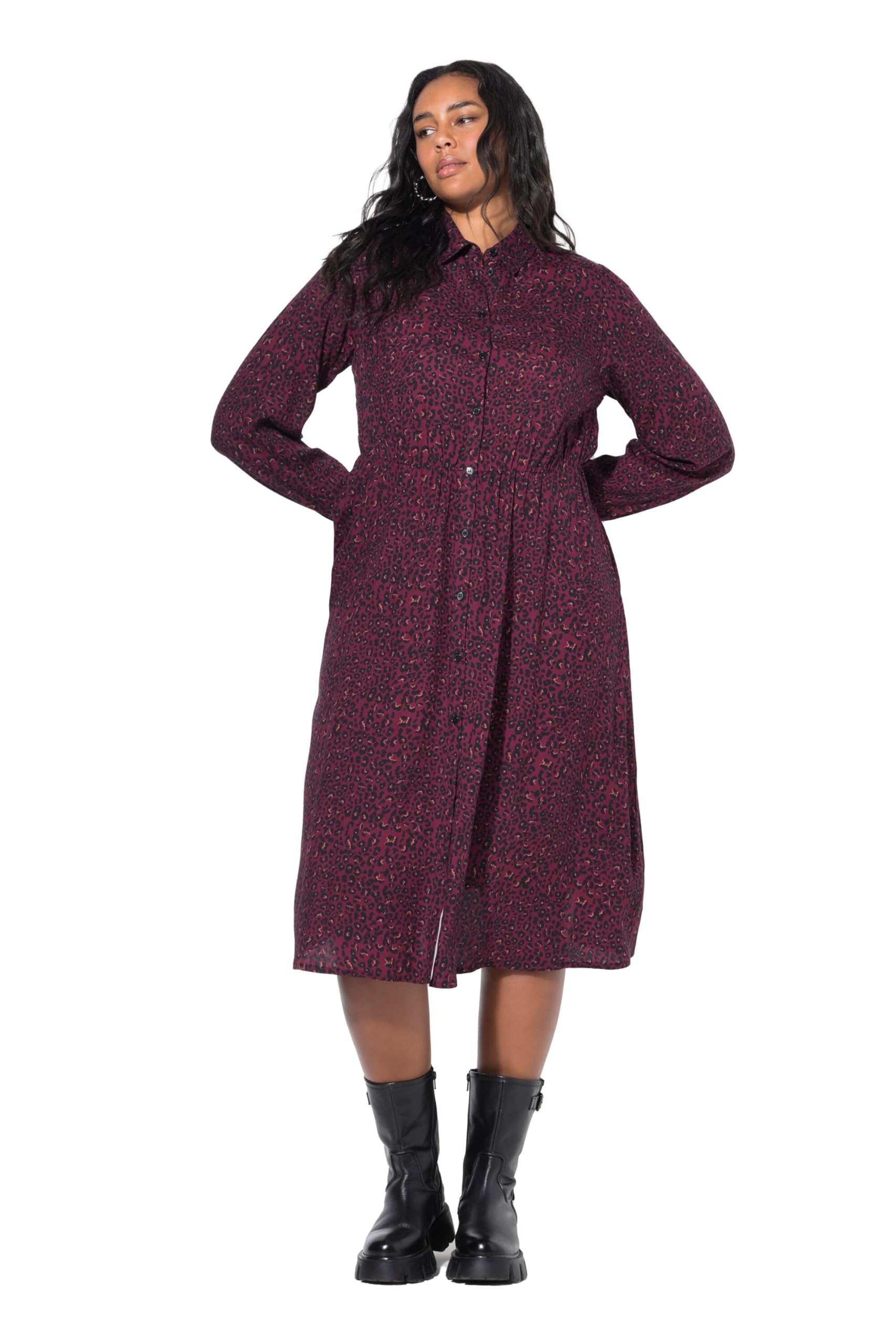 Studio Untold Damen große Größen Übergrößen Plus Size Maxikleid, Leo, Knopfleiste, Langarm 844242