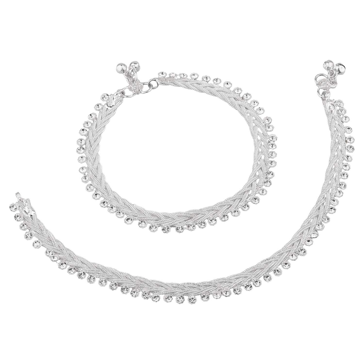 Efulgenz Indian Silver Tone Bell Charms Tassel Chain Anklet Set Bracelet Payal Foot Jewellery