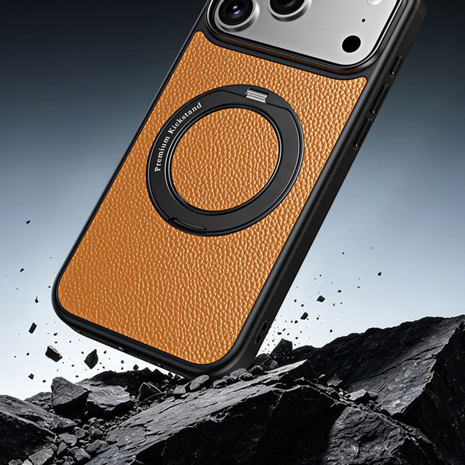 Magnetyczne etui do iPhone 17 Pro Max/17 Pro, regulowany uchwyt na pierścień skórzany pokrowiec handlowy Anti-fall, fioletowy, 17 Pro MAX