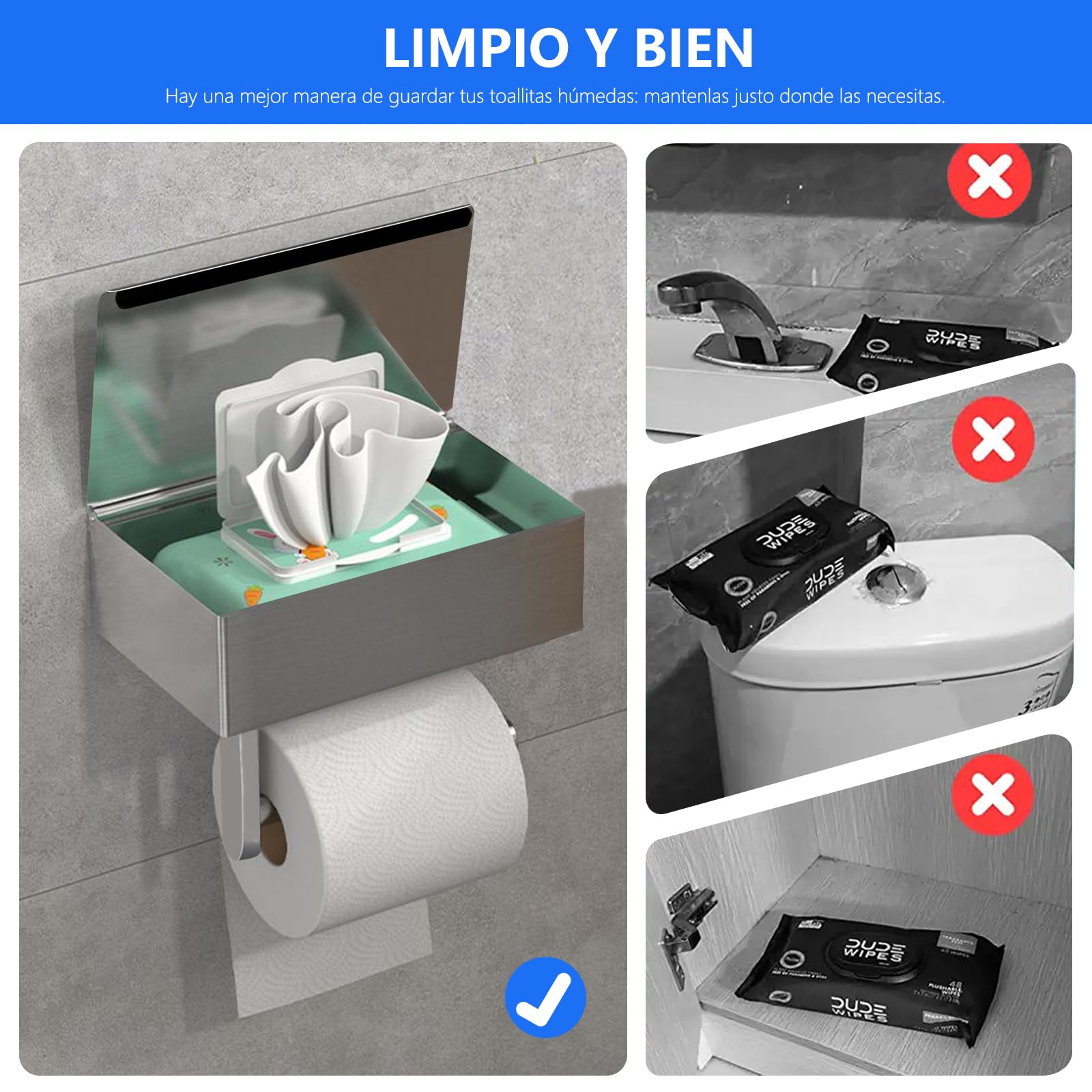 GUIGUZI Portarrollos para Papel Higiénico - Portarrollos Baño Acero Inoxidable - Portarollos Papel Higienico con Estante - Porta Rollo Papel de baño Taladro o Autoadhesivo Instalar (Plata)