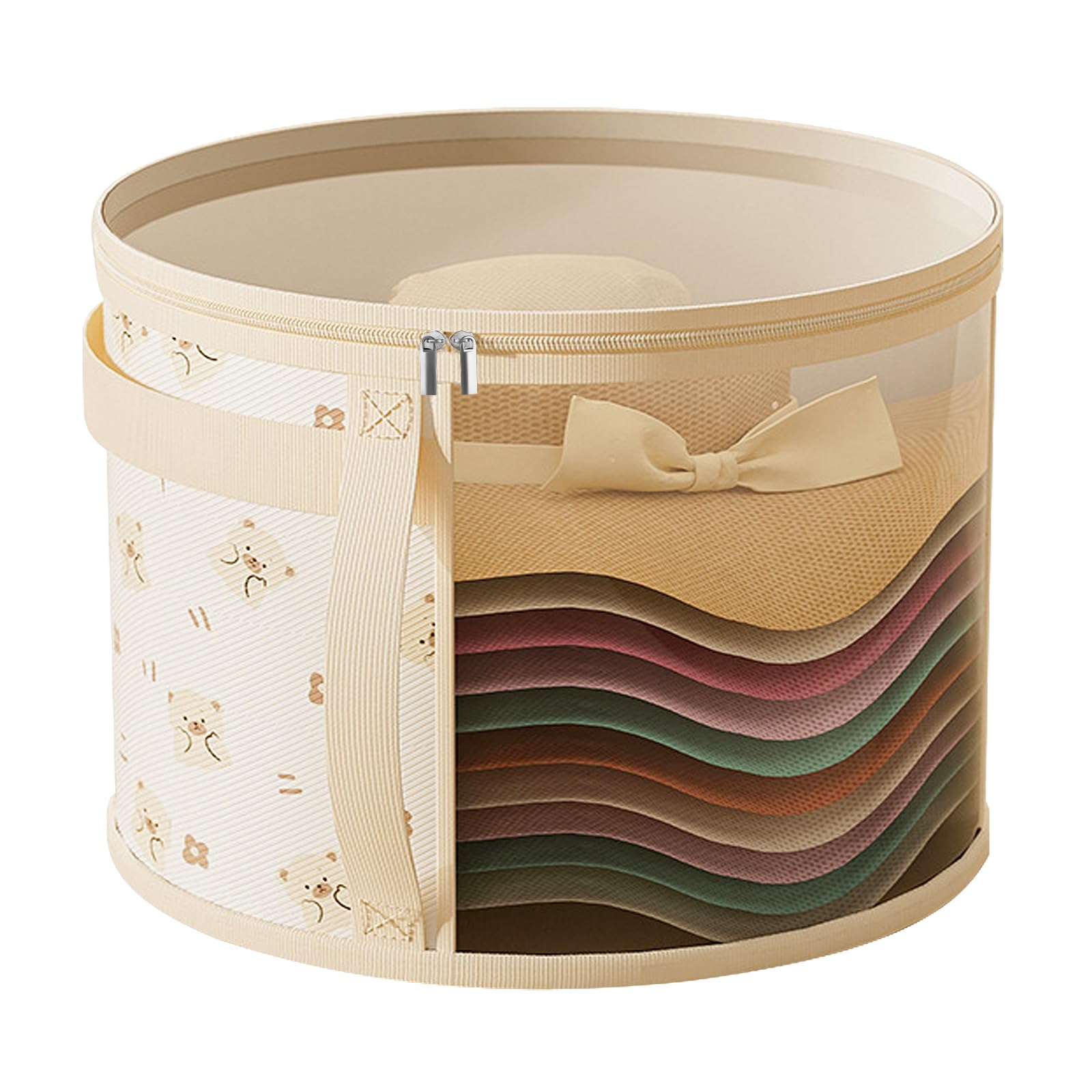 ReignSword Little Bear Hat Storage Box for Women Men, Travel Hat Box Organizer with Dust Proof Lid, Cowboy Hat Holder with Double Zipper