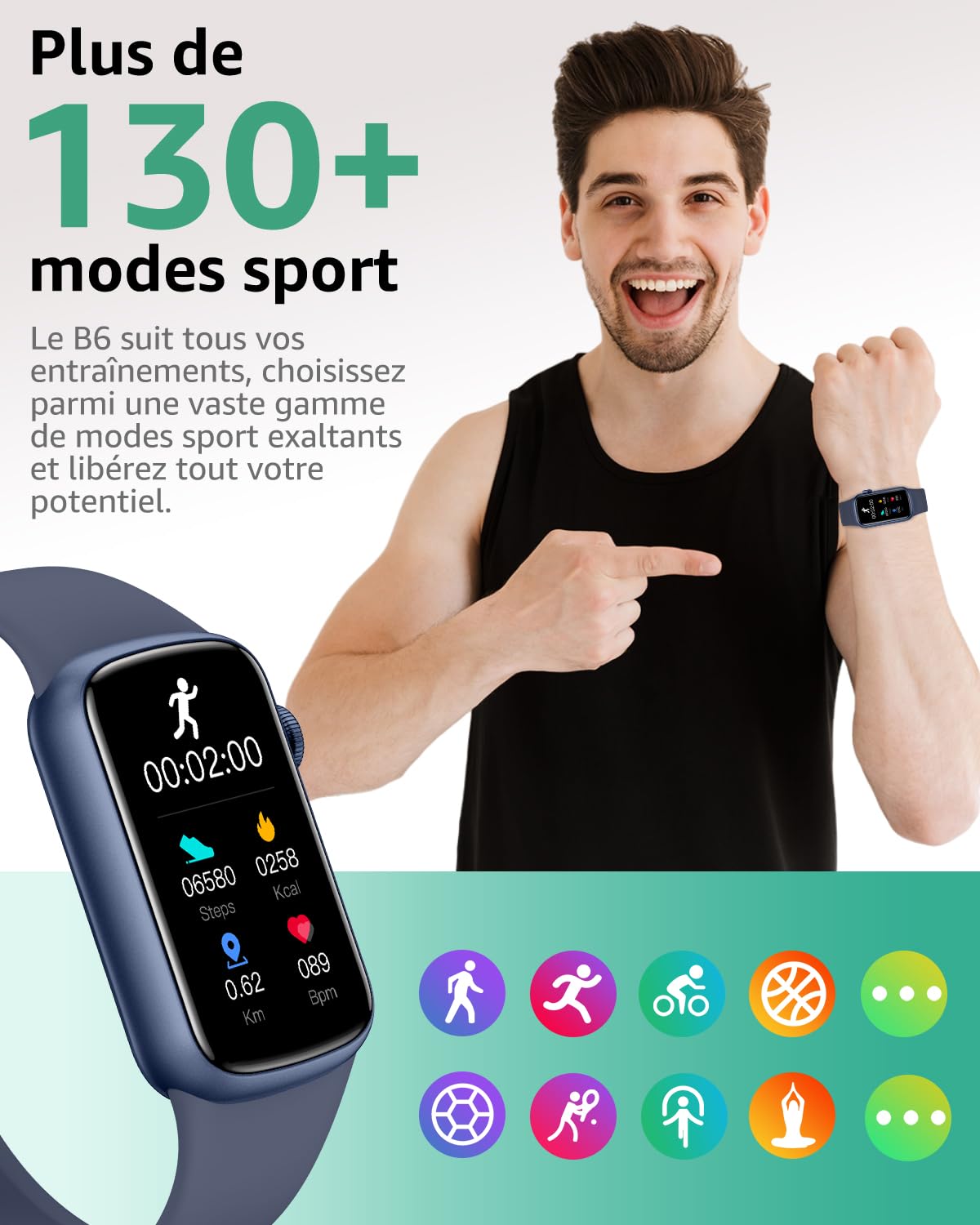 Montre Connectée Femme Homme, 1,47'' Smartwatch avec 137+ Modes Sportifs, Fitness Tracker avec Cardiofréquencemètre, Sommeil, Podomètre, IP68, Montre Intelligente pour Android iOS Blue