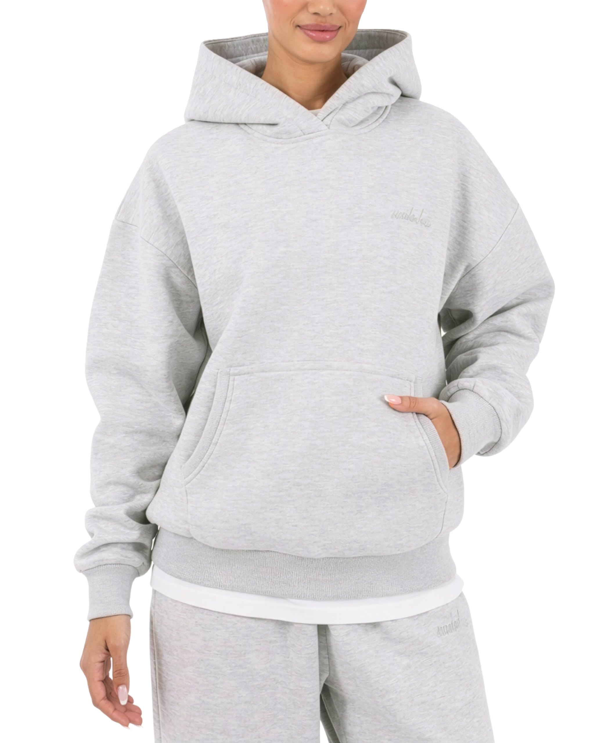 SMILODOX Hoodie Damen Thalea, Oversize Pullover, Kapuzenpullover, Sweatshirt Relaxed Fit mit Kängurutasche und Kapuze ohne Kordel, Modernes Design und Logo-Stitching, Casual Fit, Gym & Freizeit