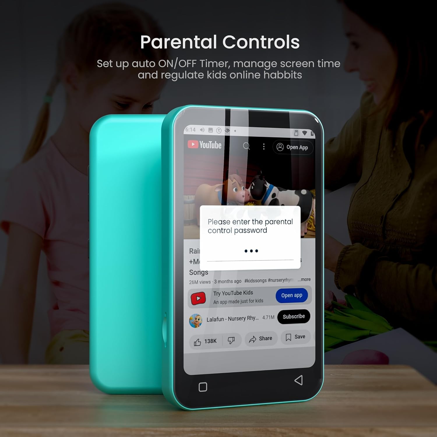 TIMMKOO 80GB Kids MP3 Player with Bluetooth, Parental Controls, Pre-Installed Spotify, Spotify Kids, Audible, 4" WiFi MP4 Music Player Up to 1TB (Blue)