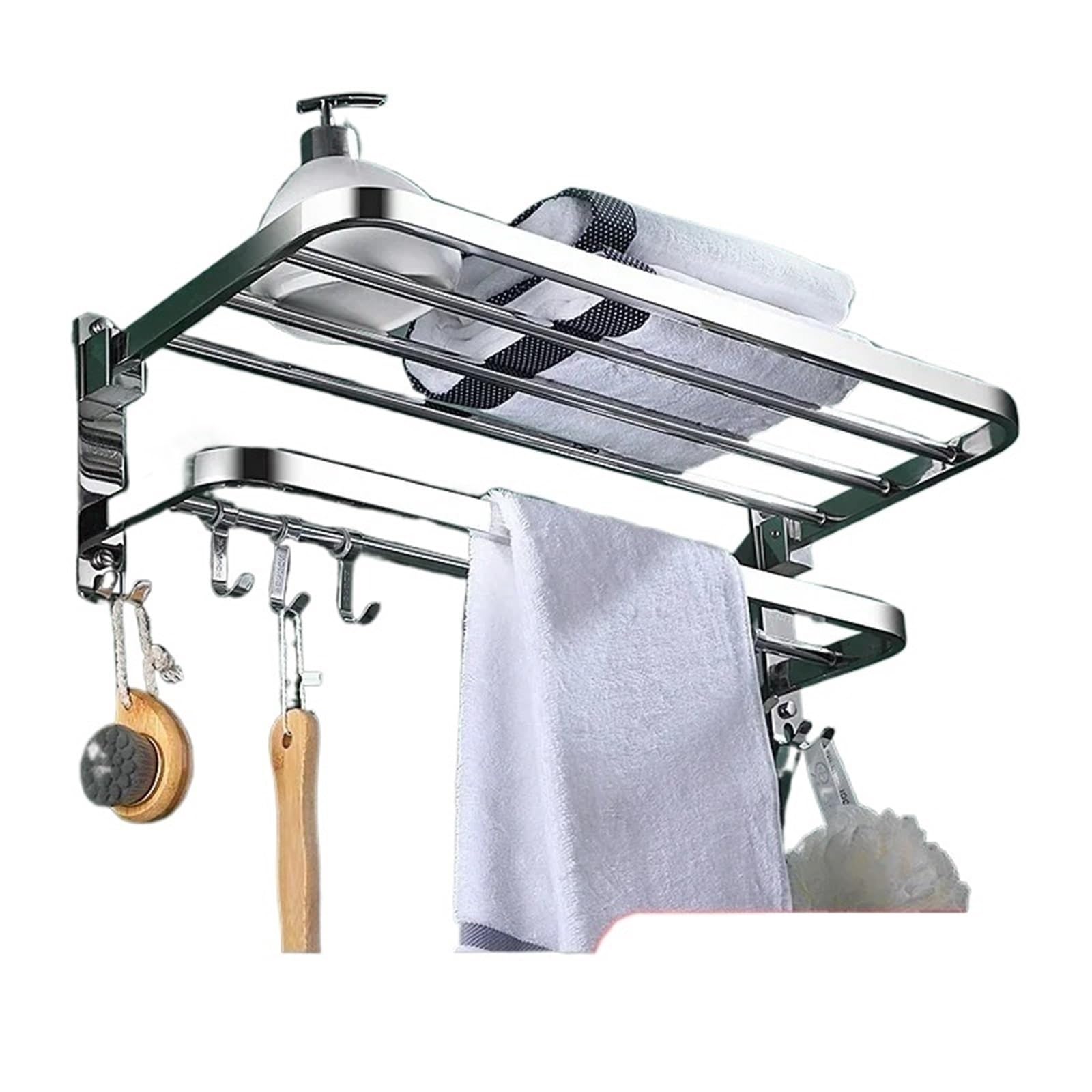 VAYEODEYU Towel Rack 304/201 Stainless Steel Double-Layer Foldable Movable Bathroom 38/48cm(201 material -48cm)