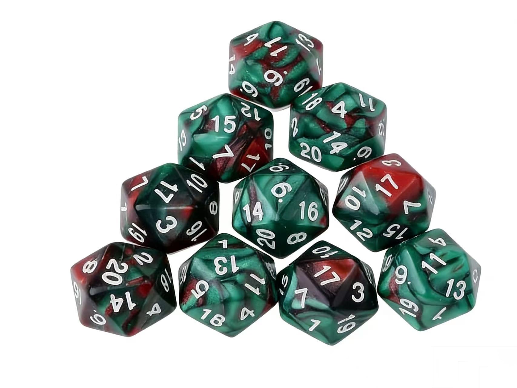 Dzxin Green+Red Dnd Game D20 Dice Set, 10Pcs Polyhedral Dice D20 Dice 20Mm Acrylic 20 Sided Dice Game Dice For Rpg Mtg Dnd Dice Table Games (Green+Red)