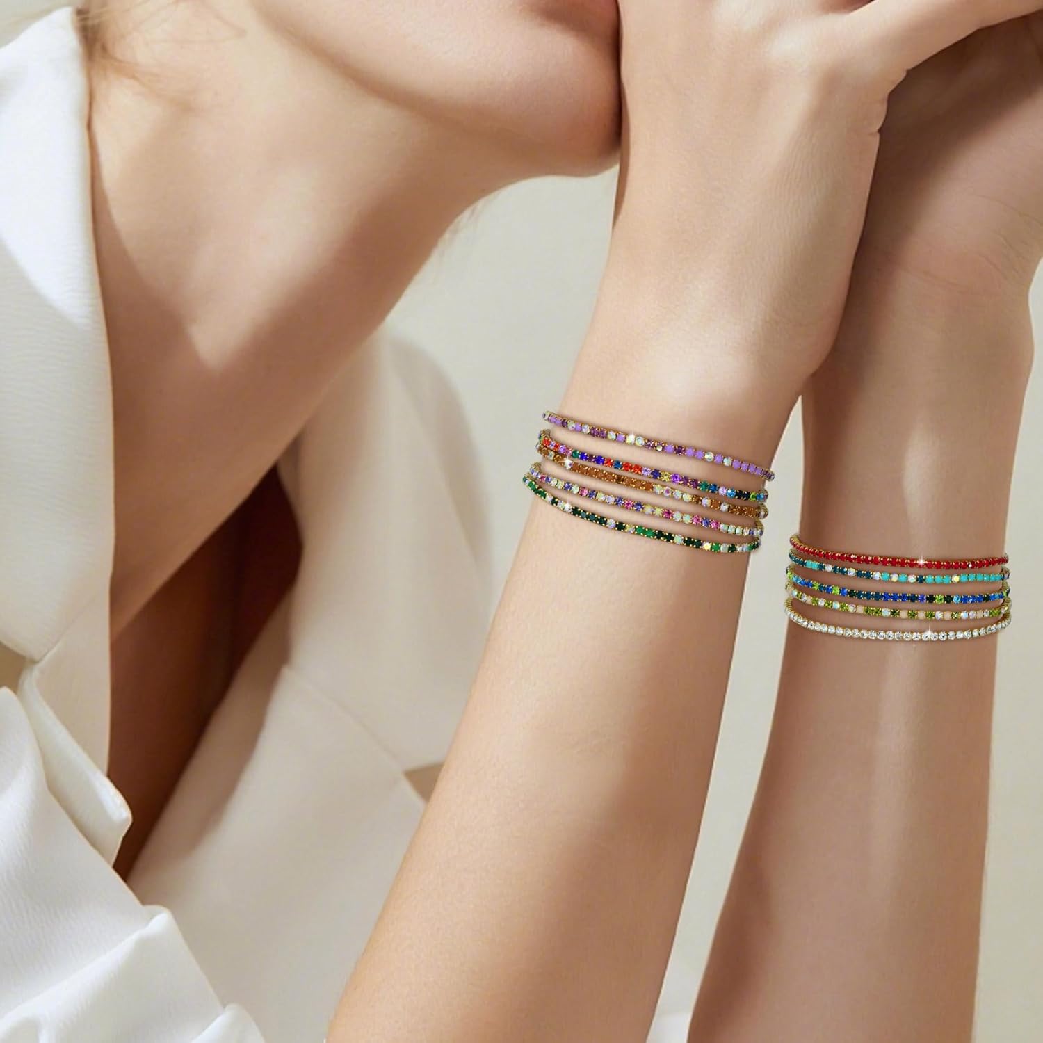 10Pcs Colorful Crystal Stretch Bracelets for Women Dainty Handmade Rhinestone Stackable Tennis Bracelet To Daughter Mom Fashion Jewelry Gift - Image 6