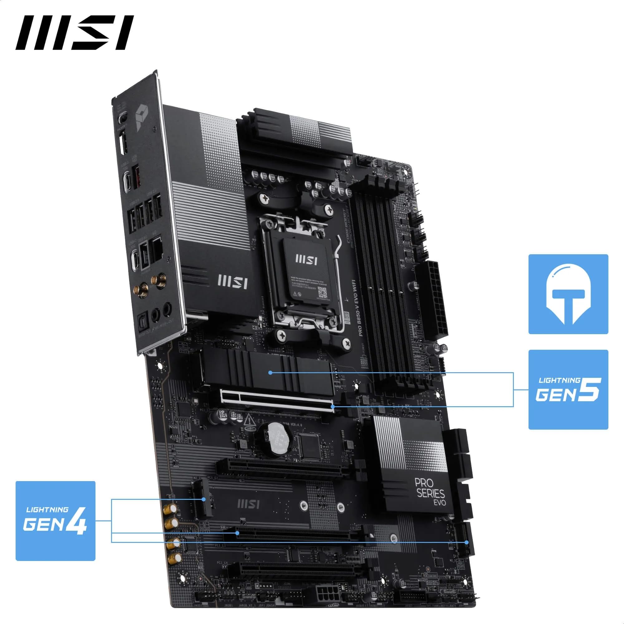 MSI Scheda madre PRO B850-V EVO WiFi, ATX, supporta processori AMD Ryzen 9000/8000/7000, AM5 - Boost di memoria DDR5 (fino a 8200+ MT/s OC), PCIe 5.0 x16, M.2 Gen5, Wi-Fi 7, 5G LAN