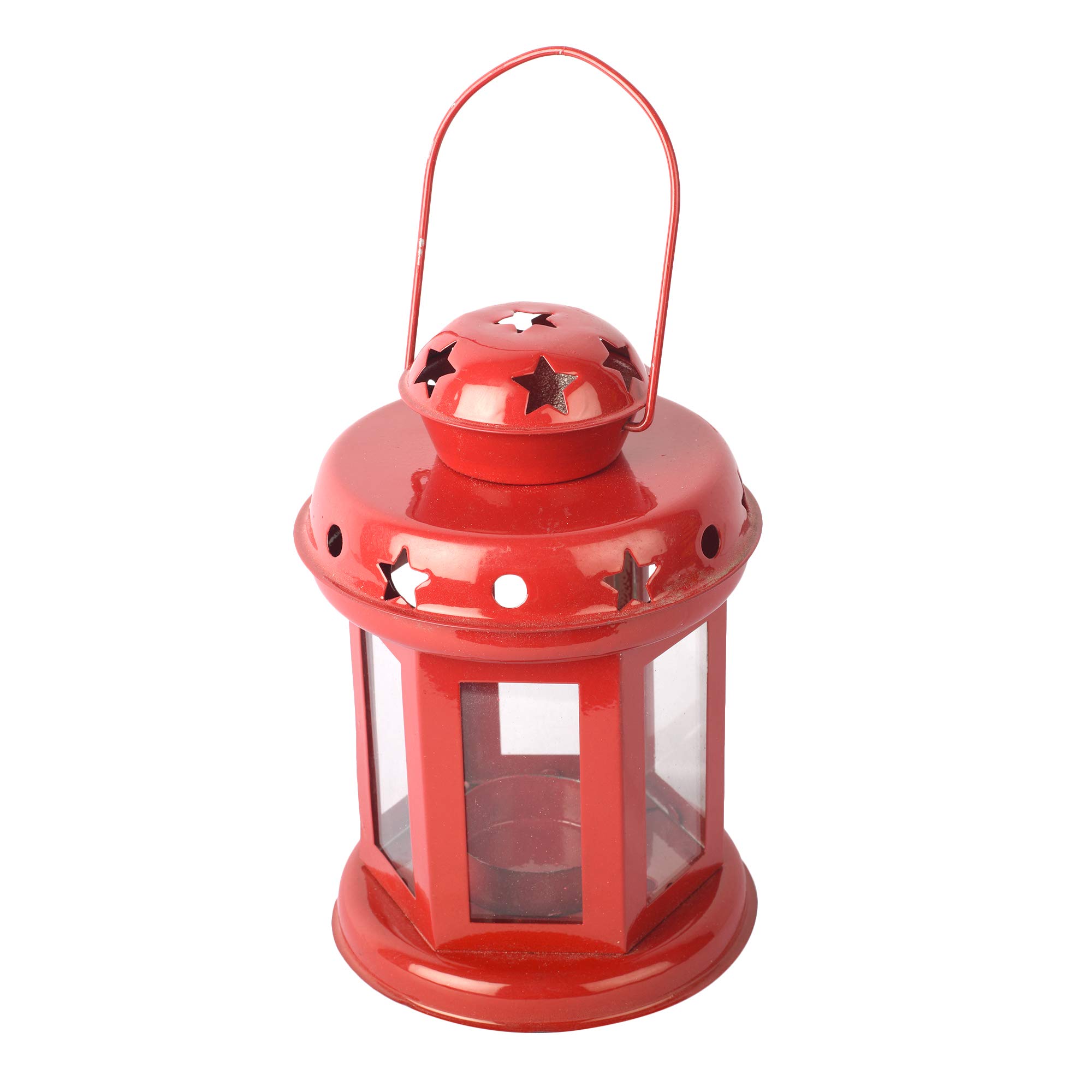 Smartlife Innovation Tealight Holder Hanging Lantern | tealight Glass Holder | Home Decor Gift Items | Anniversary Birthday Decoration Items Set of 1-Red