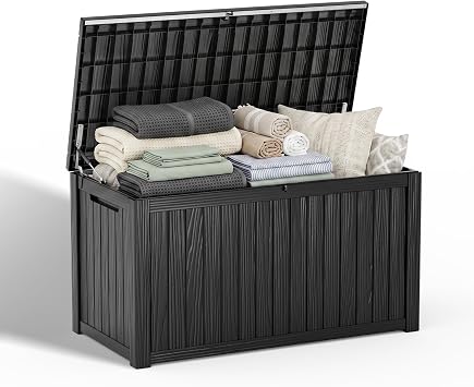 DRATO 200 Gallon Outdoor Storage Box Waterproof, Resin Lockable Deck Box