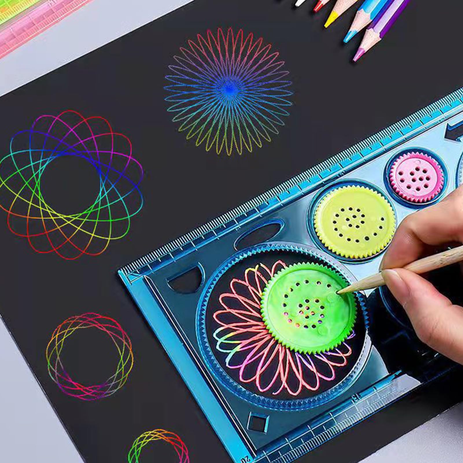 7 Piezas Reglas Geométricas y Plantillas de Círculo para Dibujo y Pintura, Regla Plástica, Herramienta de Medición para Niños (Azul)