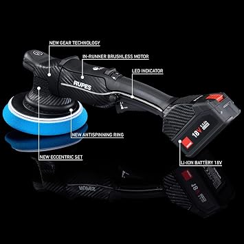 RUPES BigFoot HLR21 Random Orbital Basic Polishing Kit | Includes Dual Charger, 2 Batteries, D-A Compounds, Foam Pads & Wool Pads | Compact Ergonomic Design | Extended Battery Life