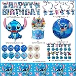 53 Pcs Blue Party Supplies, Birthday Decorations Set Include Banner, Balloons, Hanging Swirls, Cake Toppers, Tablecloth for Cartoon Theme Party - Image 3