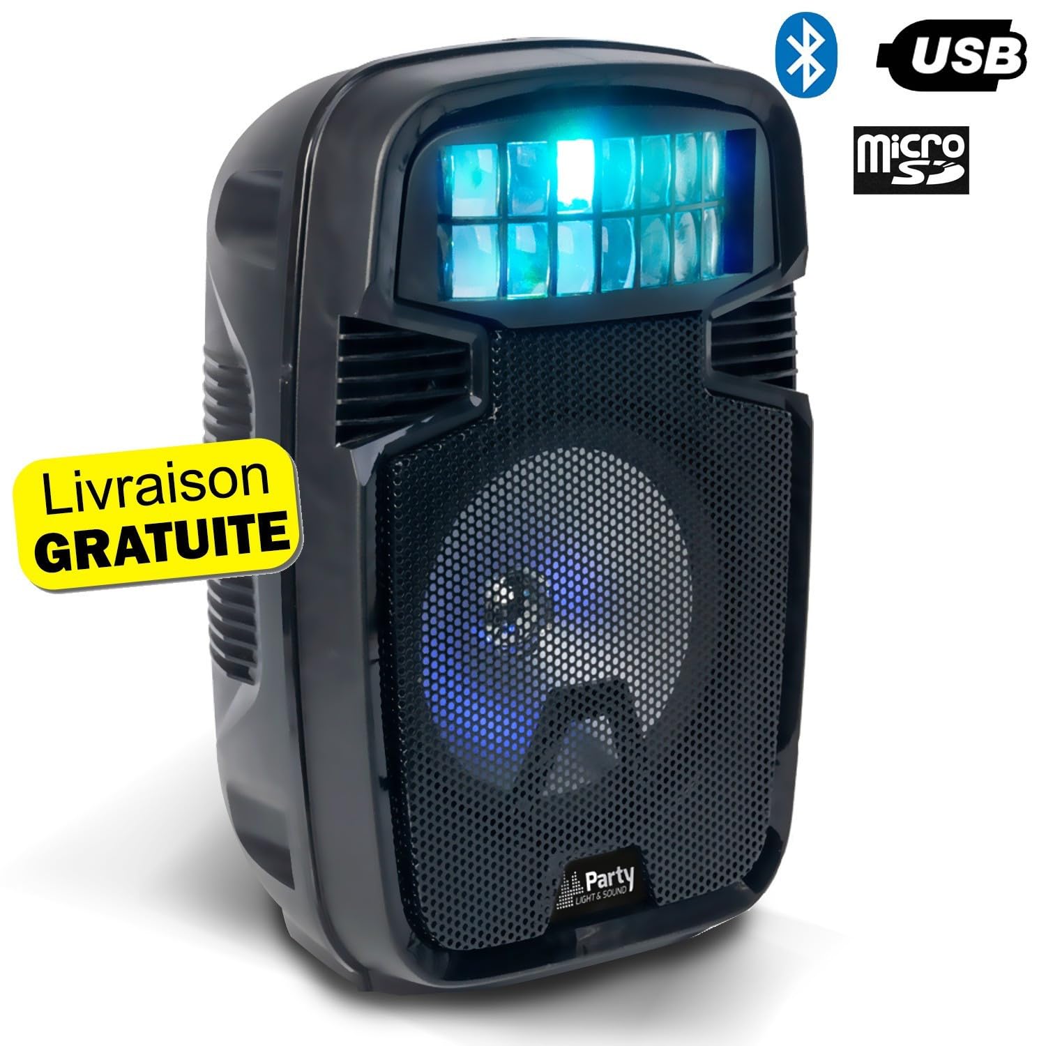 Enceinte Sono Portable Autonome 8"/20CM 300W - USB/SD/BT/AUX/Echo - avec Effet Derby - PARTY-8COMBI