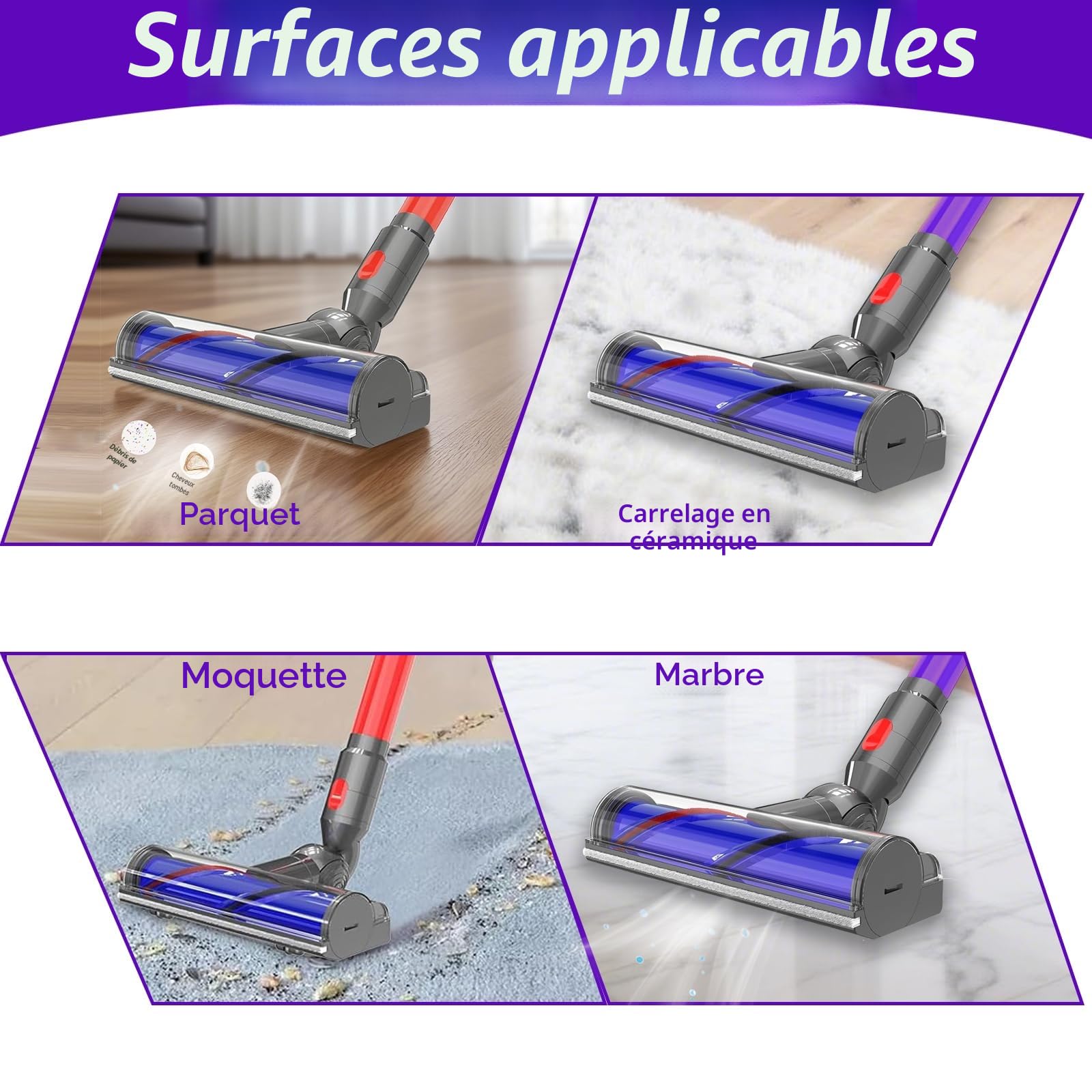 Tête de Brosse pour Dyson V7 V8 V10 V11 V15, Brosse électrique pour Dyson SV10 SV11 SV12 SV14, Pièce de Remplacement pour Brosse à Rouleau, Compatible Tapis & Sols Durs