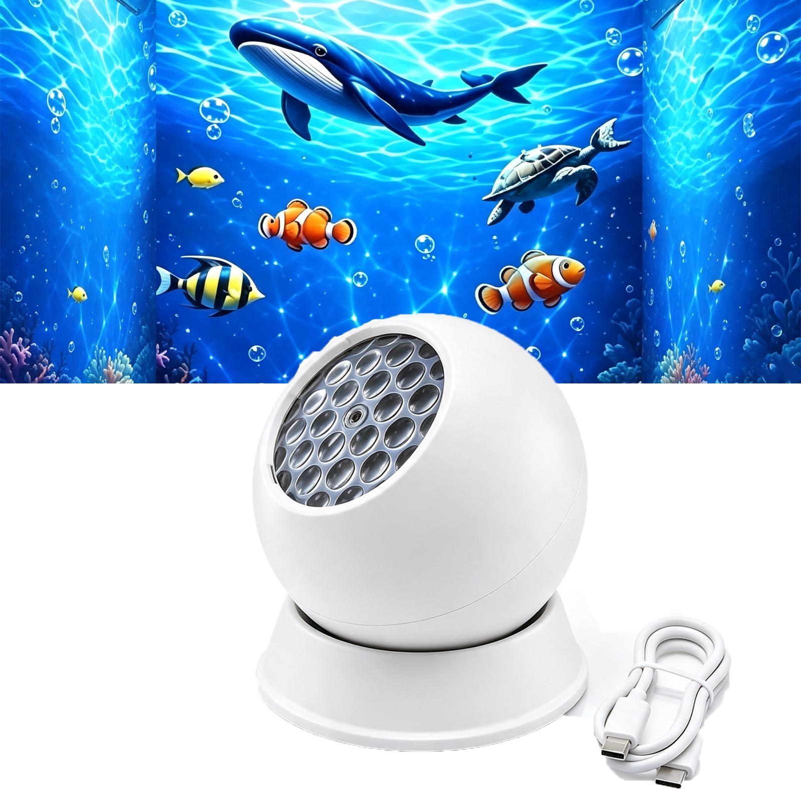 Ten Treasure 360° Dynamic Rotating LED Ocean Wave Night Projector Light USB Powered Ocean Projector Light with Ambient Lighting, Adjustable Multi-Angle Base, for Bedroom,Theater (Ocean)