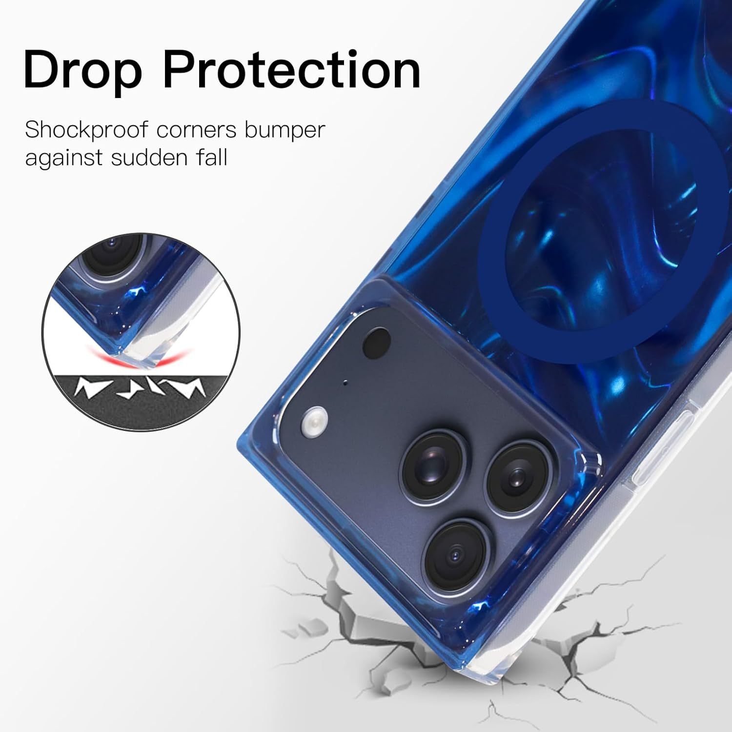 AIGOMARA Magnetic Rectangle for iPhone 17 Pro Max Case, Compatible with Magsafe, Luxury Glitter Sparkle Wave Water Ripples for Women Girls, Stylish Glossy Protective Shockproof Phone Cover, Blue