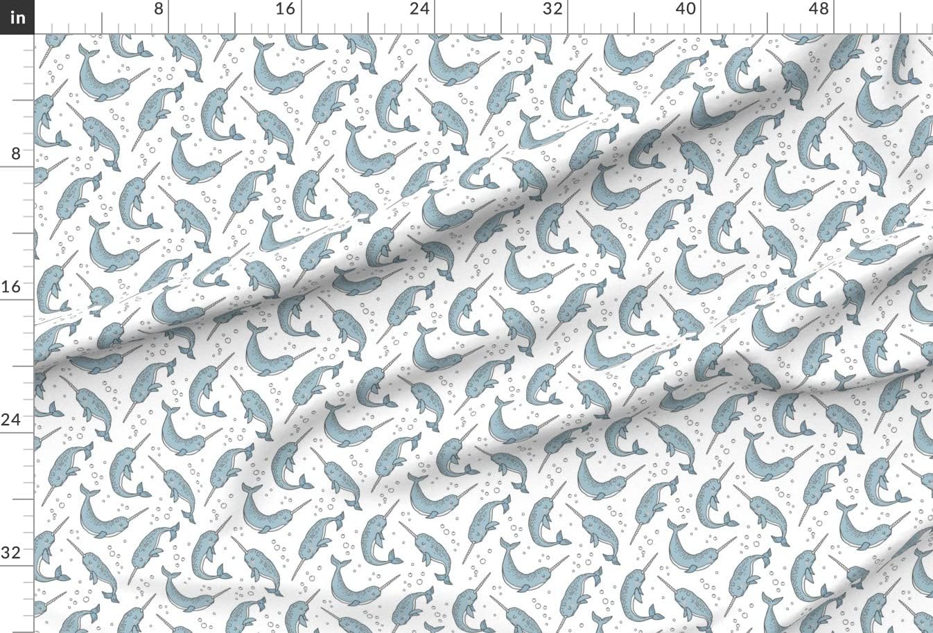 Spoonflower Fabric - Narwhal Blue White Narwhals Nautical Ocean Sea Whales Whale Bubbles Printed on Minky Fabric by The Yard - Sewing Baby Blankets Quilt Backing Plush