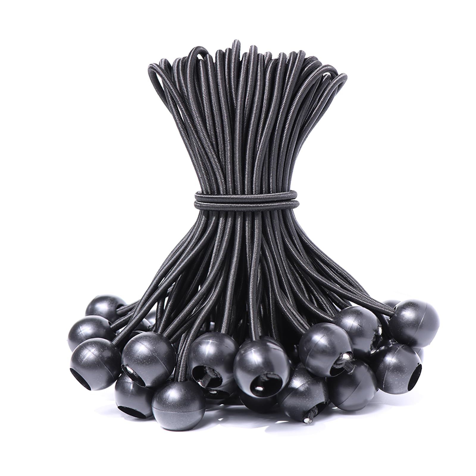 JunGG Bungee Cord with Balls, 12Pcs 12 Inch Black Bungee Ball Cords, Heavy Duty Tarp Bungees Ties Elastic Tie Down Straps for Tarpaulin Tent Camping Pavilions Flag Marquee