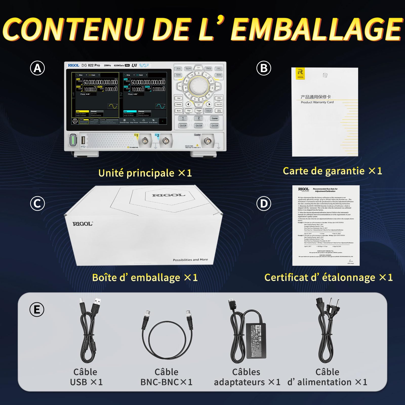 RIGOL Générateurs de Fonctions,DG822 Pro Générateur de Signaux,25 MHz,2 Canal,16 bits,écran tactile HD 7 pouces,Ultra-portable,Idéal pour les tests sur site et l’enseignement en laboratoire