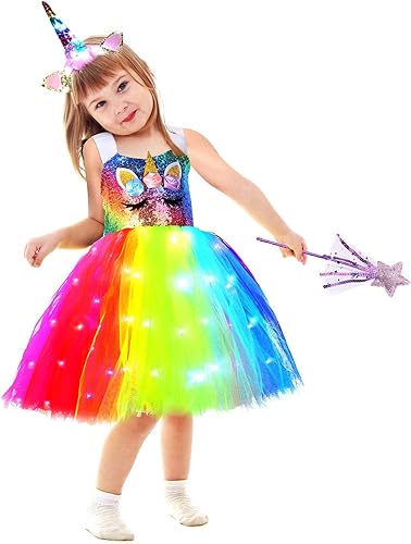 Miniatura 5 de Girls Unicorn Tutu Costumes Dress Light Up Unicorn LED Headband Princess Birthday Dress Up Clothes Girl Gift