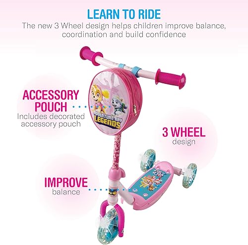 Miniatura 3 de PlayWheels Patinete inclinado de 3 ruedas para niños con bolsa de accesorios de la Patrulla Canina Skye