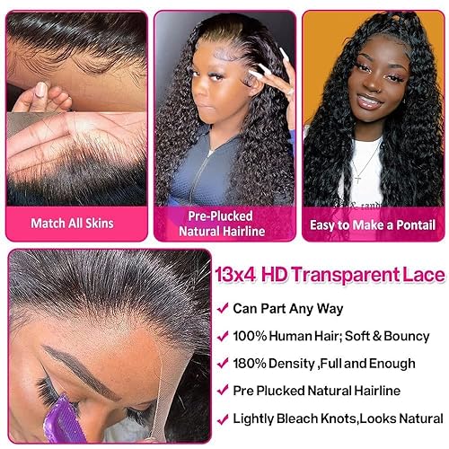 Miniatura 3 de Pelucas de cabello humano rizado con encaje frontal transparente HD de 13 x 4 pulgadas, pelucas de encaje frontal transparente HD con cabello de
