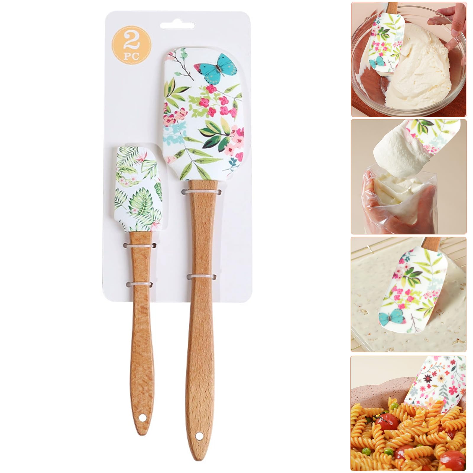 MUFEKUM Silicone Spatula Set, Heat Resistant Detachable Rubber Spatula with Beechwood Handle, Non-Stick Silicone Scraper Kitchen Utensils for Cooking, Scraping, Baking and Mixing (Butterfly)