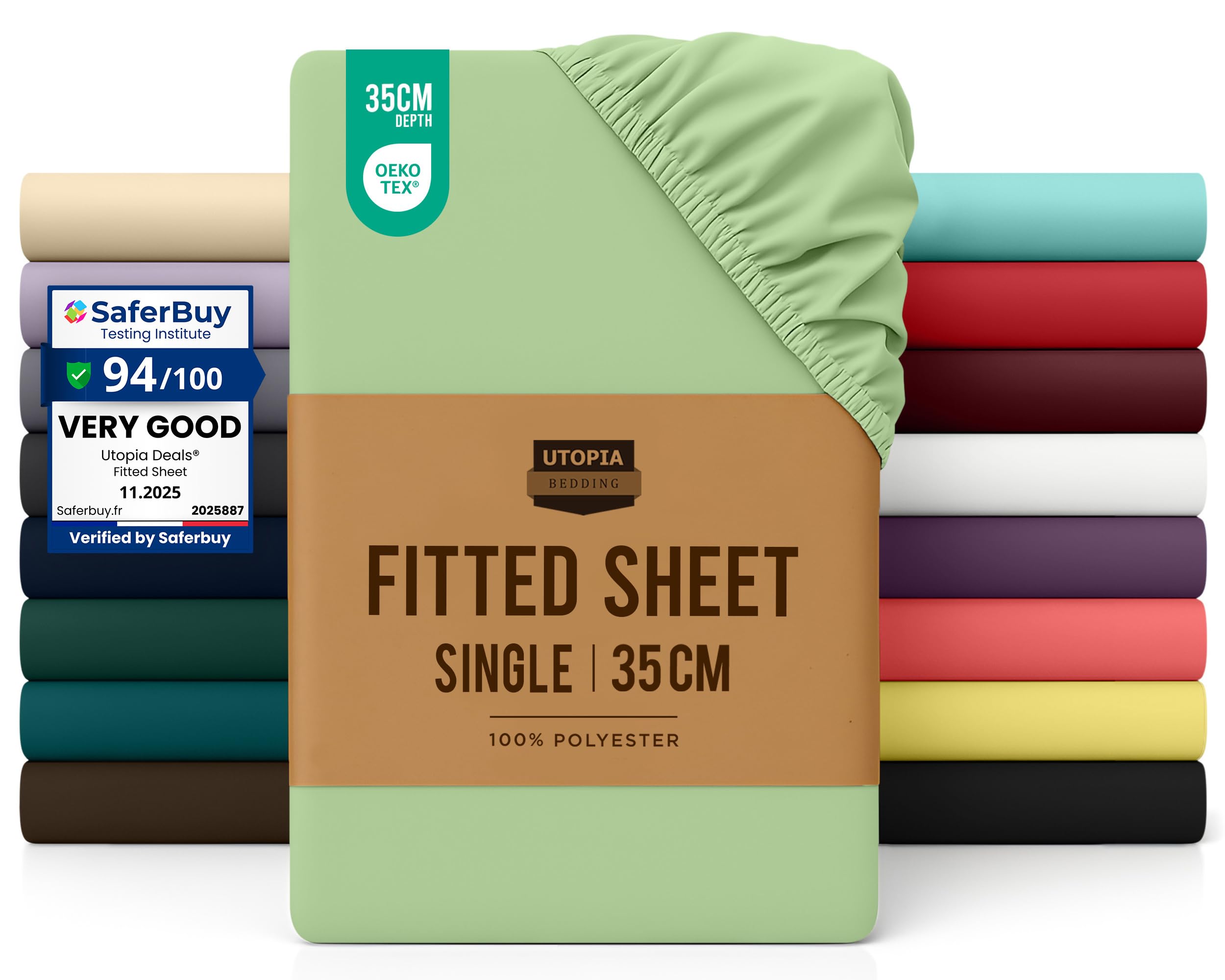 Utopia Bedding Fitted Sheet Single, Sage - Deep Pocket 14 inch (35 cm) - Easy Care - OEKO-TEX Certified - Soft Brushed Microfibre Fabric - Shrinkage and Fade Resistant - Bottom Sheet