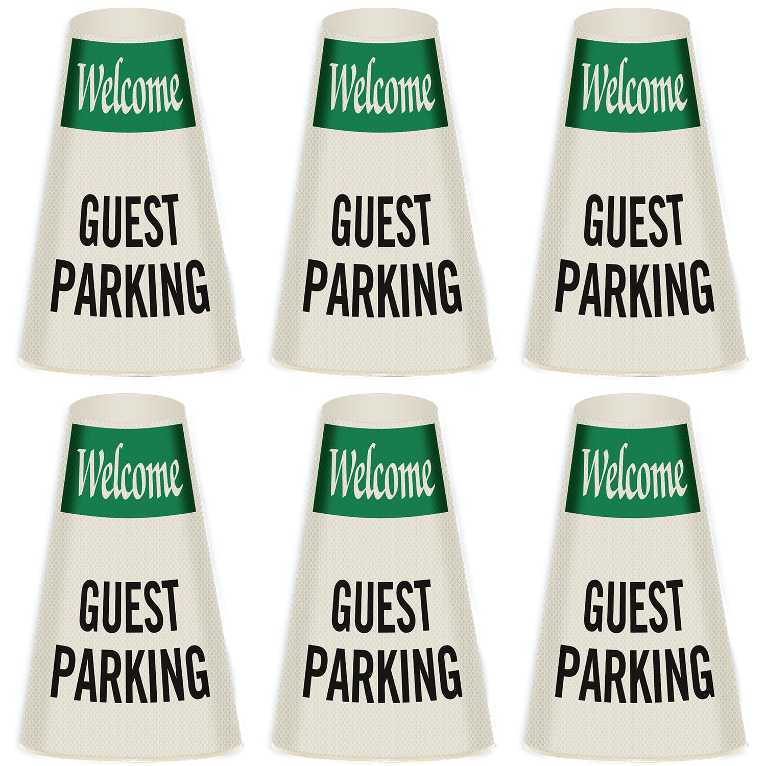 SmartSign 6-Pack "Welcome - Guest Parking" Reflective Cone Message Sleeve Collar, 360-Degree Visibility, Non-Adhesive Vinyl Signs for Traffic Safety Cones, 3-Side Print [Cone Not Included]