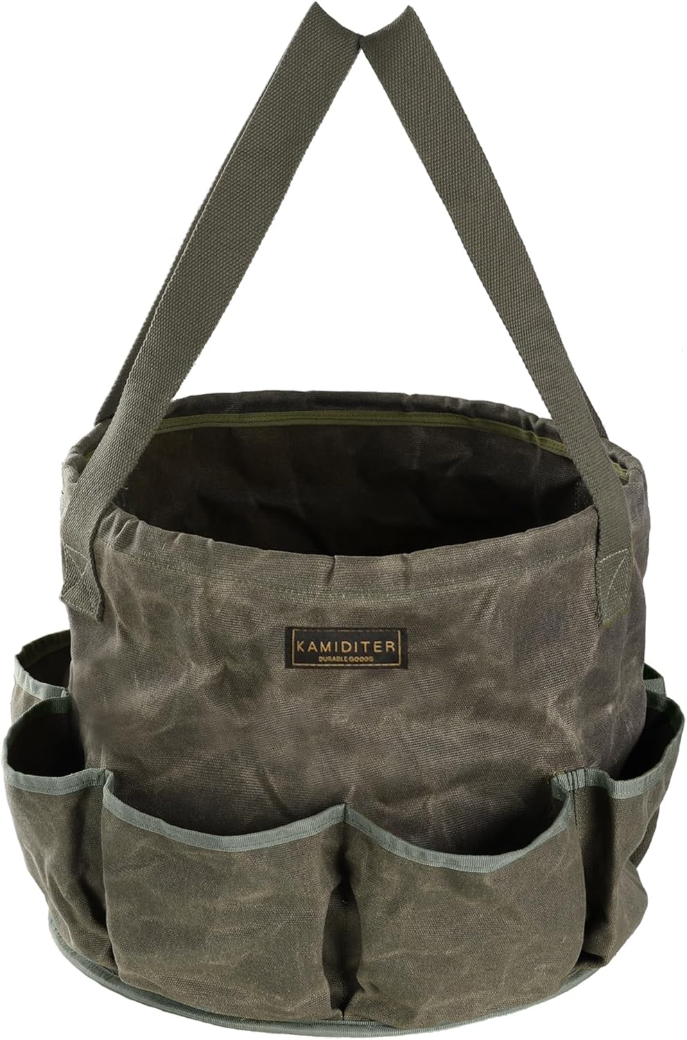 Heavy Duty Self-Standing Tool Bag with 8 Pockets, 8-Gallon Manually Collapsible for Garden/Camping/Car Trunk Storage | ArmyGreen