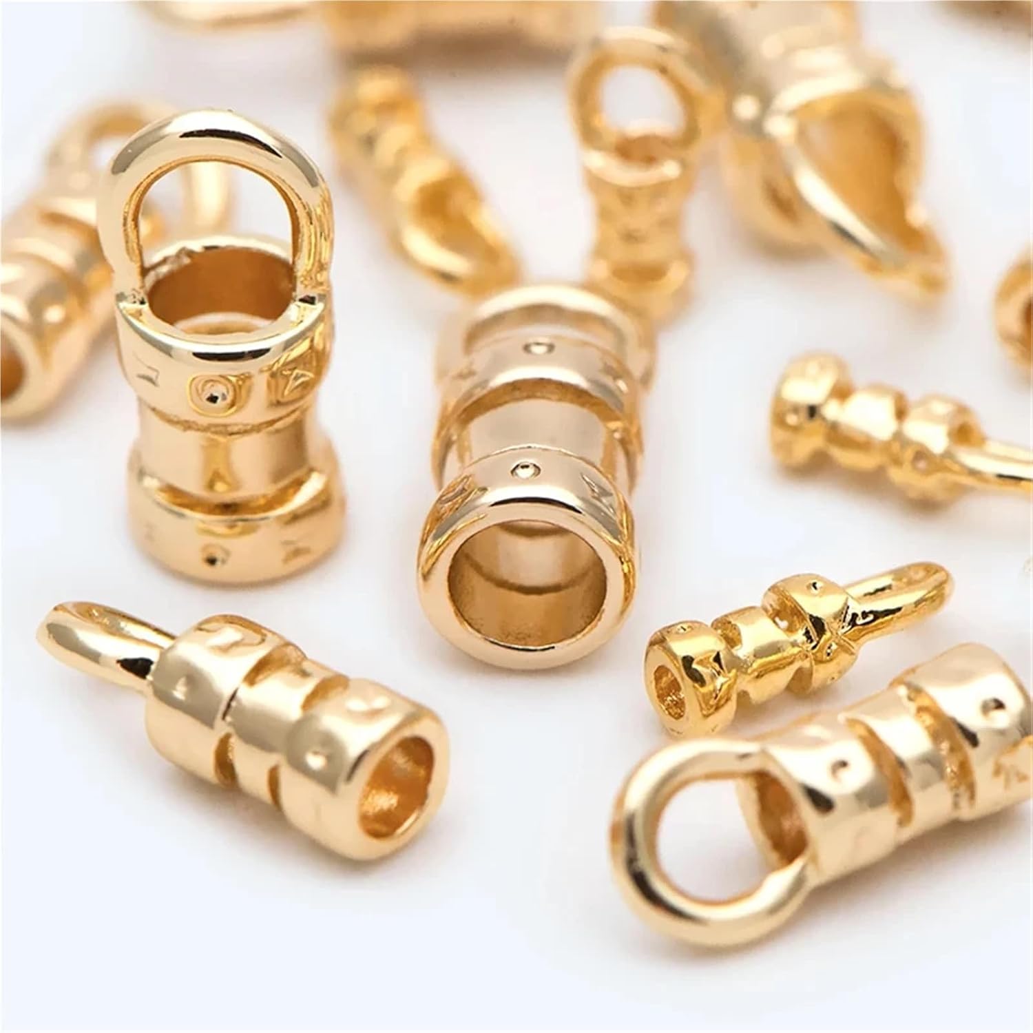 20-Pack 18K Gold Plated Brass Crimp End Caps with Loop, for Leather Cord & Chain DIY