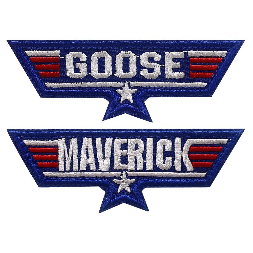 Goose & Maverick Funny Embroidered Patch Stickers with 3.8"x2.2" Hook and Loop Embroidered Applique for Shirts Backpacks Hats Jackets