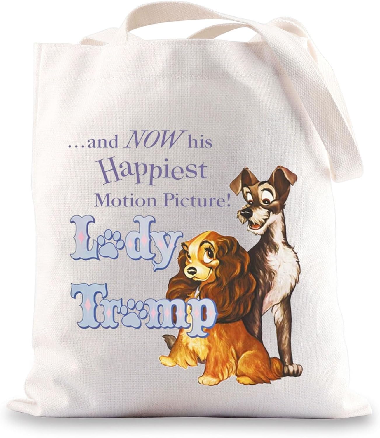 BWWKTOP Lady Dog Canvas Tote Bag Dog Tramp Fans Gift And Now His Happiest Motion Picture Shoulder Bag