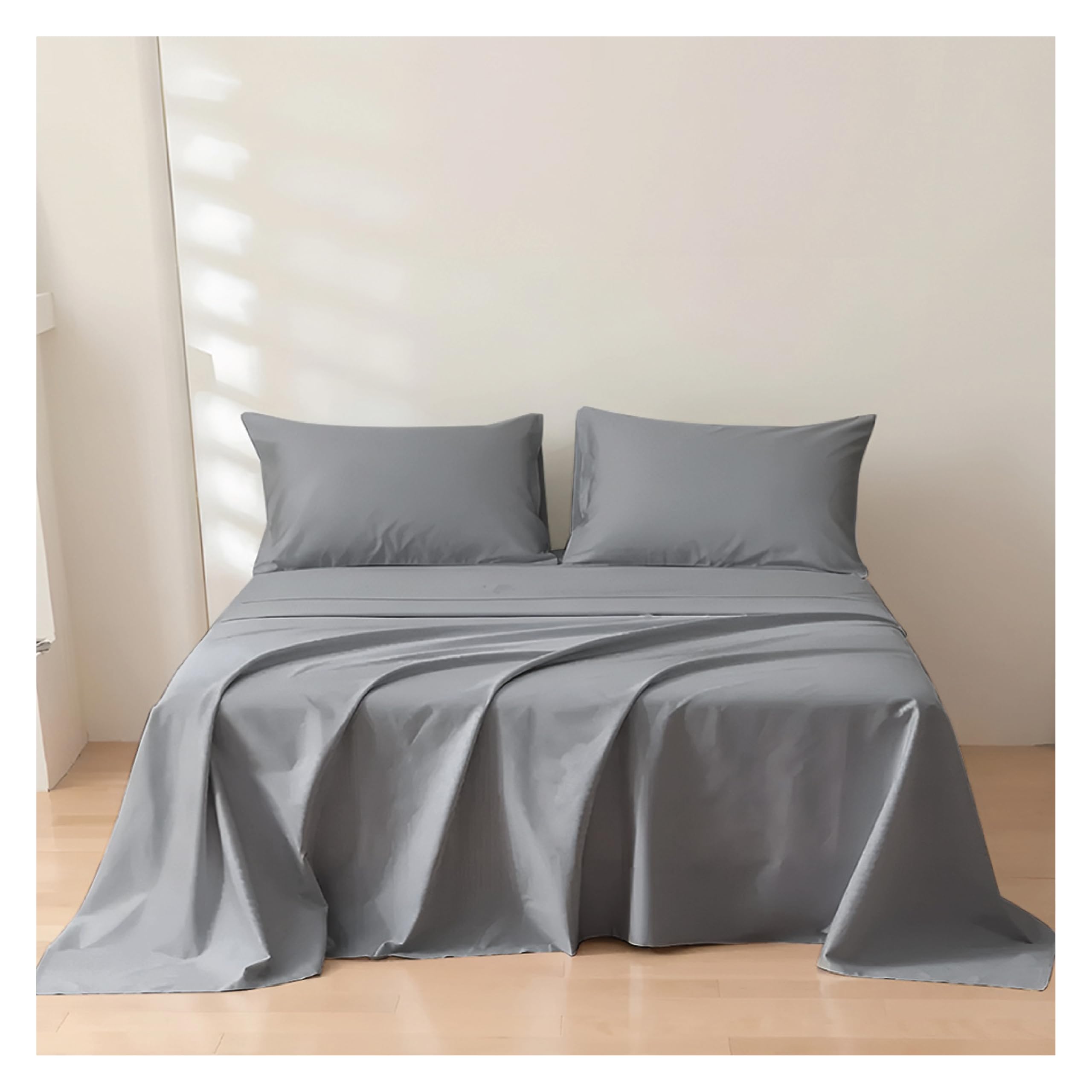 Rehan & Co Single Flat Sheet Grey 100% Egyptian Cotton 300 Thread Count Hotel Quality Bedding Plain Dyed Breathable Flat Bed Sheets (180 X 255cm)