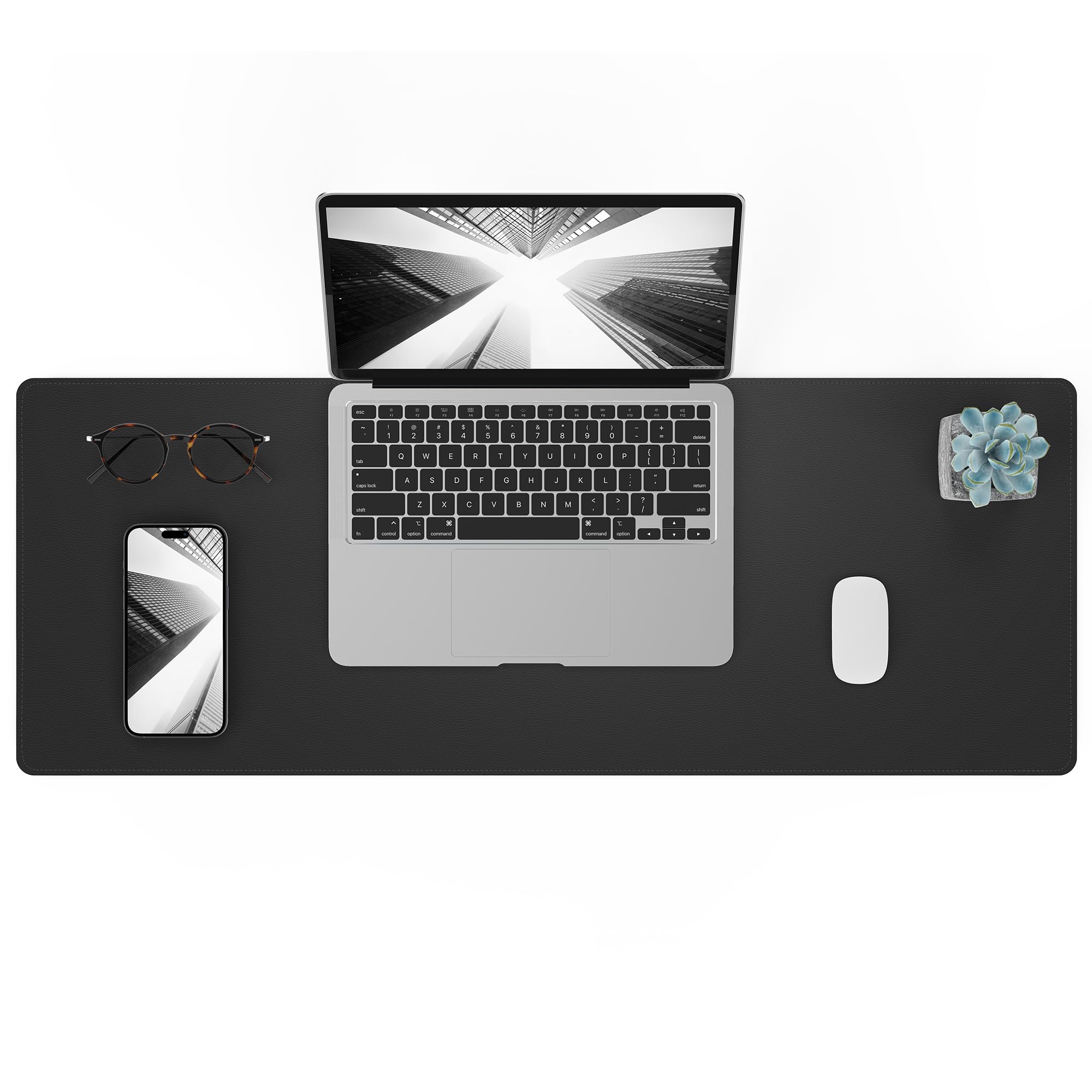 AFIING Black Desk Mat 80 x 30 cm, Waterproof PU Leather Desk Pad Protector, Non-Slip Large Mouse Pad for Work & Home