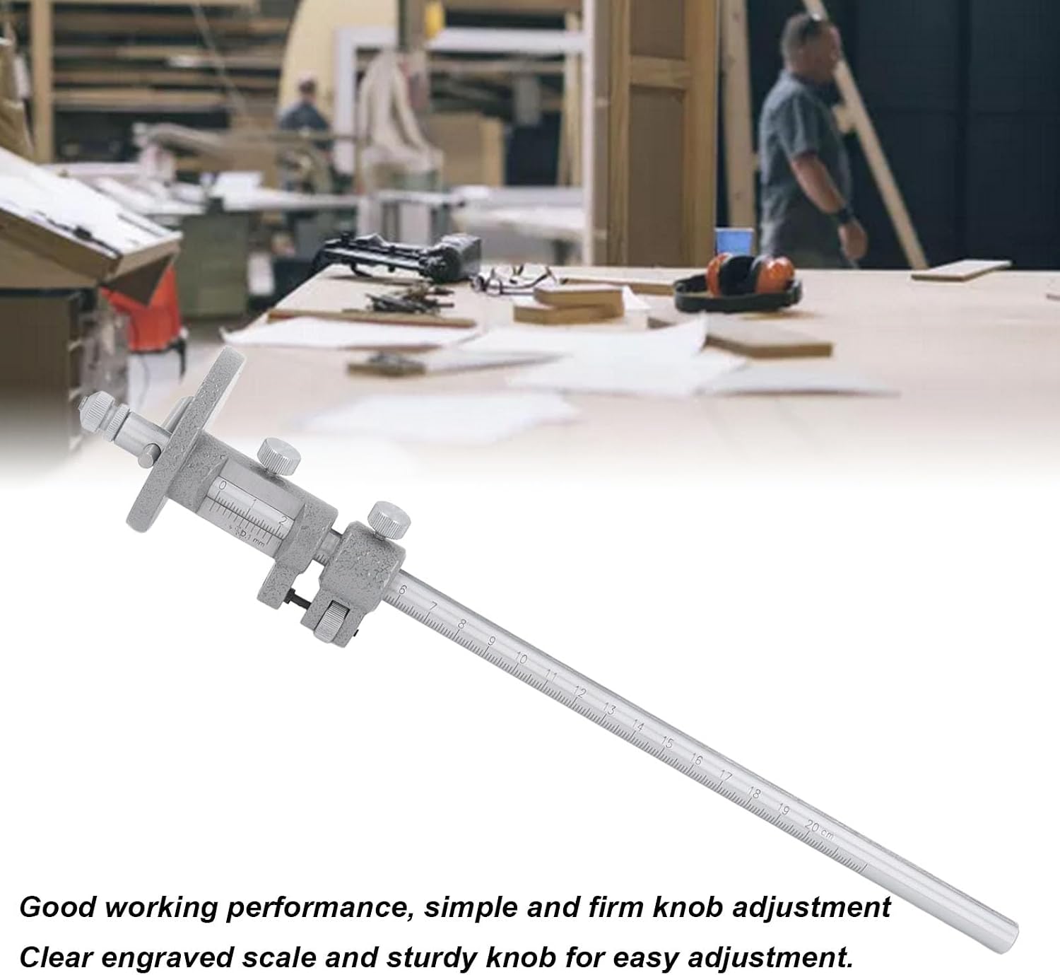 0 to 200mm Wheel Marking, Woodworking Scriber Tool, Stainless Steel Accurate Scale Knob Adjustment, Wood Scribe Marking Tool with Storage Bag for Professional Woodworking