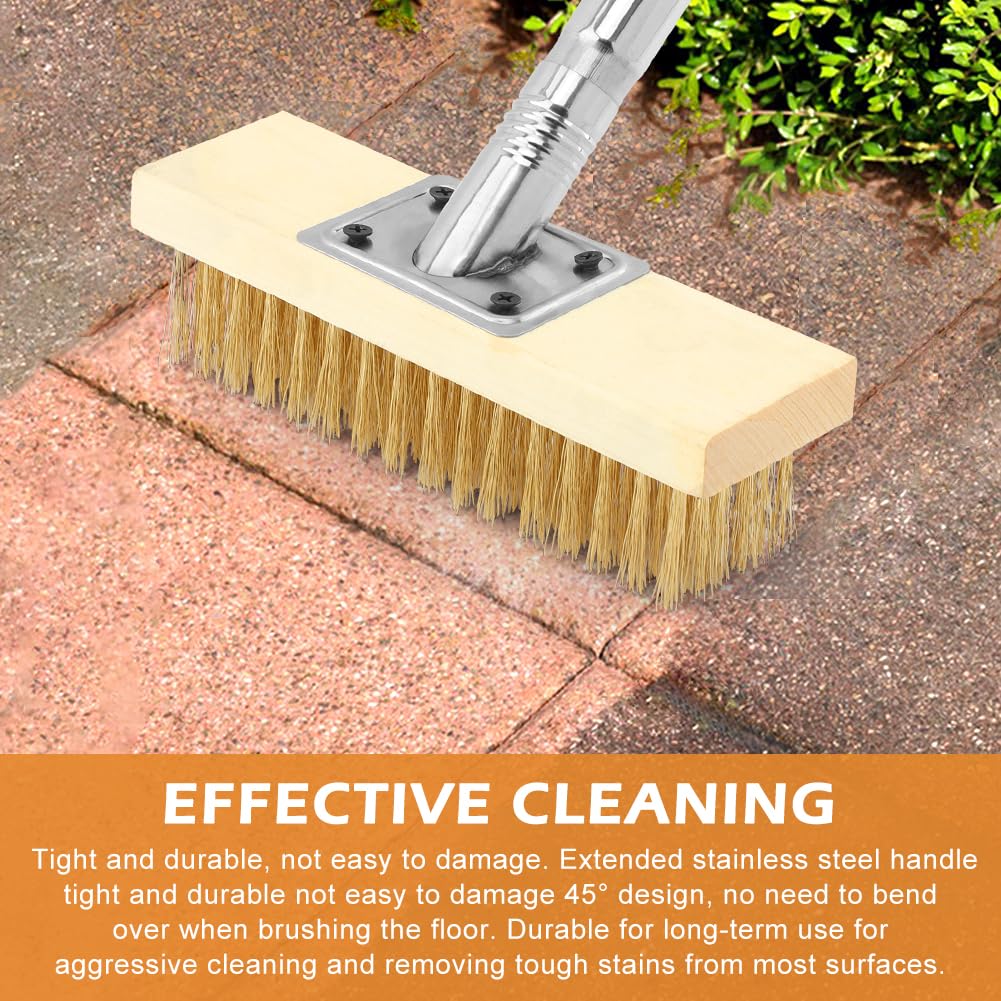 Balai Métallique Avec Manche De 139,7 Cm De Long, Brosse D'extérieur à Poils Rigides En Acier Inoxydable Pour Nettoyer La Mousse, Les Taches Difficiles Sur Le Béton