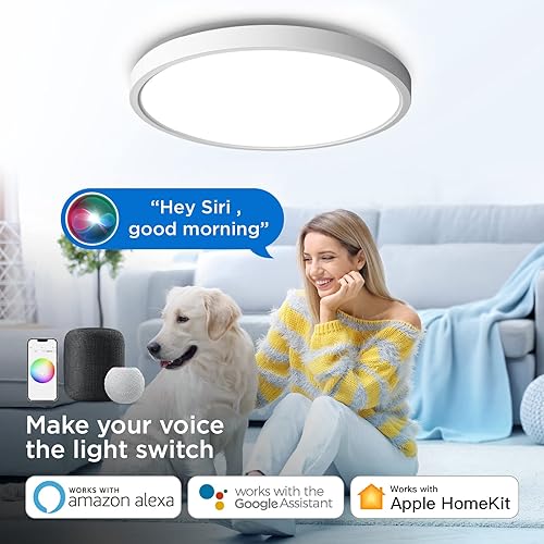 Miniatura 5 de TALOYA Funciona con Apple Homekit - Lámpara de techo LED de montaje empotrado, 18 pulgadas, 40 W, luz de techo inteligente regulable con