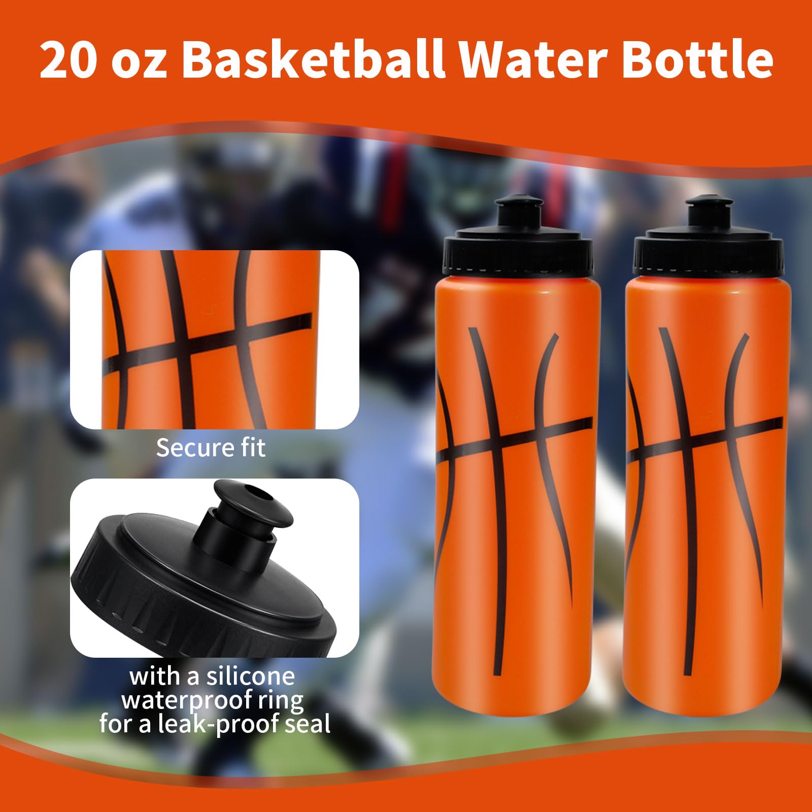 Basketball-Wasserflasche, 590 ml, mit 3 Etiketten, wiederverwendbar, Sport-Trinkflasche, Basketball-Zubehör für Sport, Party, Geschenke, 16 Stück