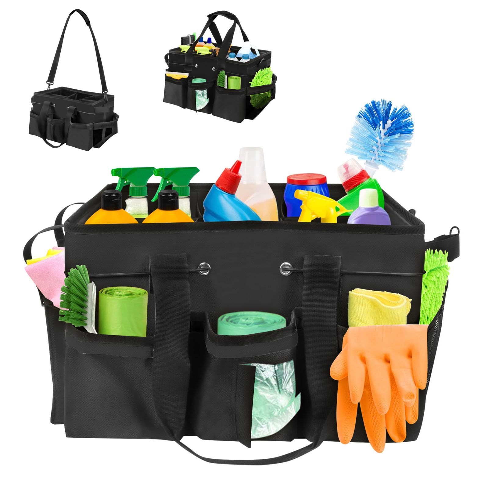 26L Putzmittel Organizer, Tragbarer Organizer mit Griff Putzmittel Reinigungstasche Reinigungs Caddy Tragbar mit Verstellbaren Schultergurten für Zuhause Auto Einkaufen Küche, 40*23,5*27,5 Cm