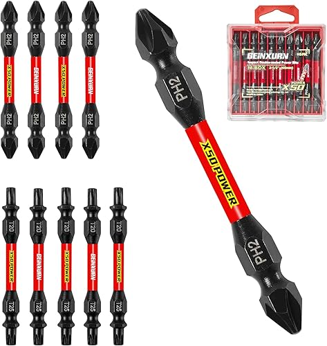 Juego de 10 puntas de destornillador de doble extremo de impacto, 2.56 pulgadas, puntas de destornillador reversibles mixtas, acero S2 magnético de