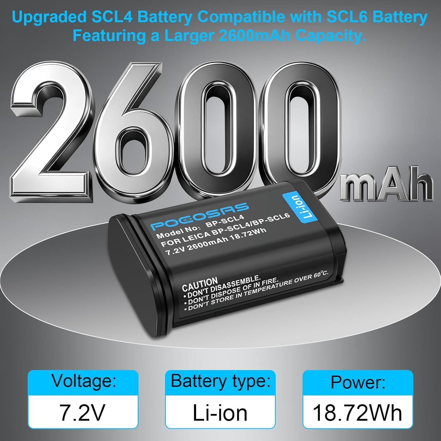 BP-SCL6 Battery for Leica Q2，2600mAh BP-SCL6/ SCL4 Li-ion Rechargeable Batteries Compatible with Leica BC-SCL4 Charger, for LeicaQ2, Q3, S, SL, SL2, SL2S, SL3 Camera
