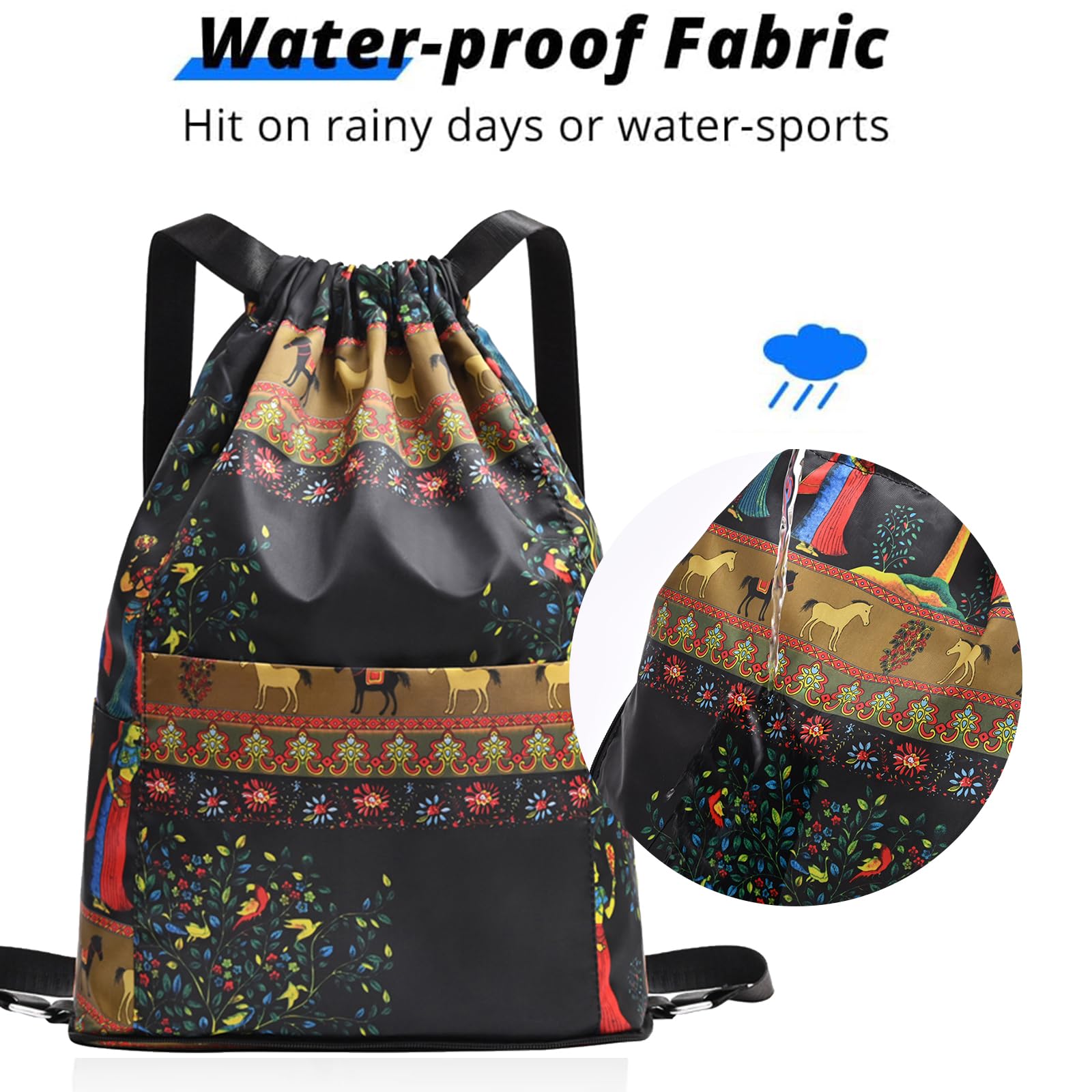 Sac de Sport à Cordon Grand, Sac à dos de sport de voyage de séparation sec-humide pliable de grande capacité de cordon, sac à dos imperméable pliable de cordon de serrage