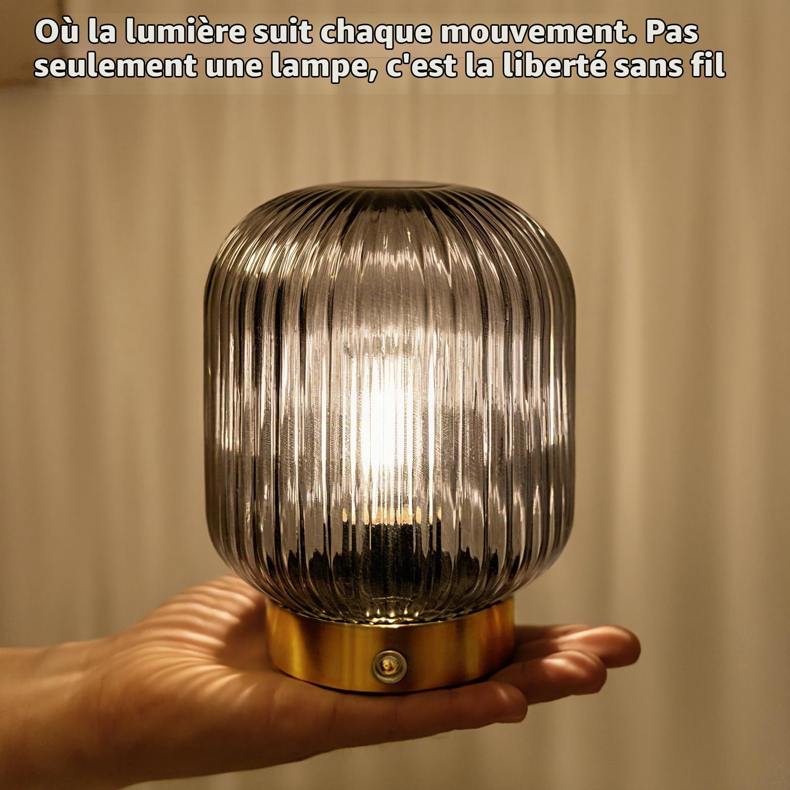 MJ PREMIER Lampe de table sans fil avec batterie en verre gris