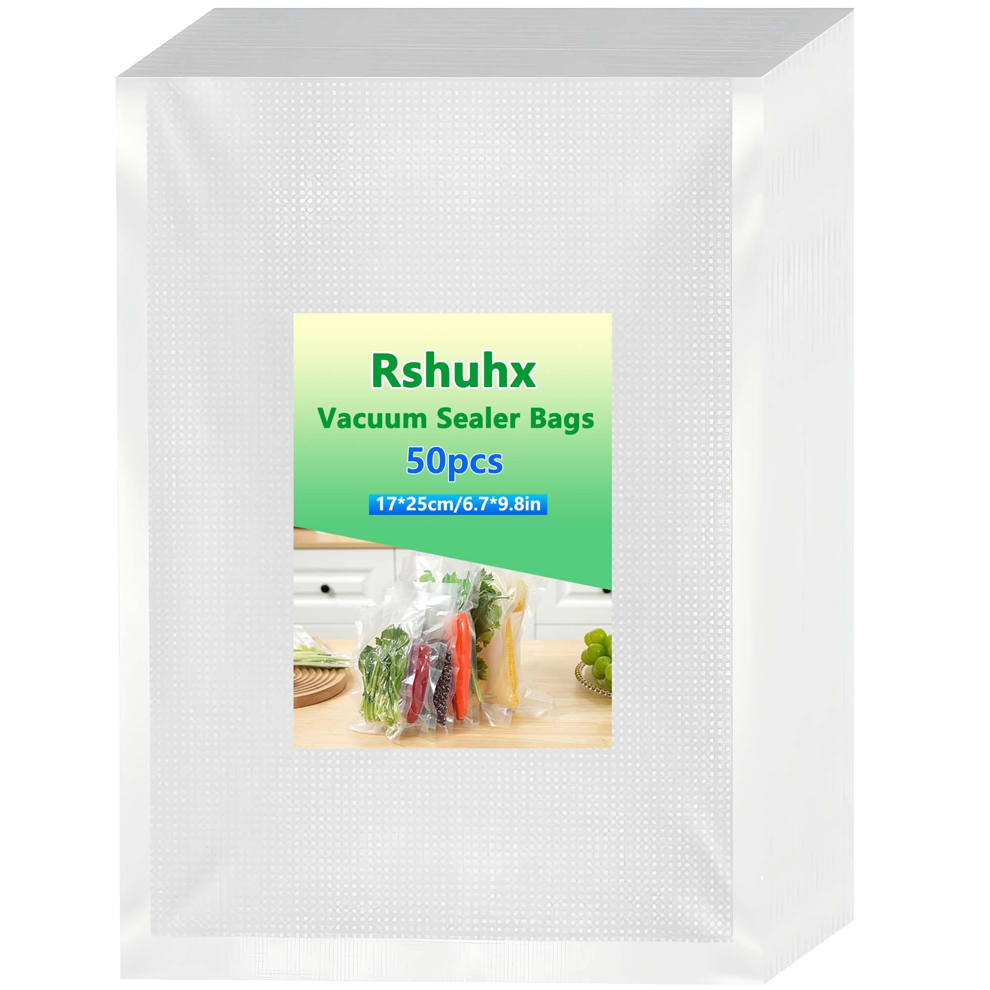 Rshuhx Vacuum Sealer Bags for Food Savers, 17cm x 25cm (Small), 50pcs - Leakproof, BPA-Free, Compatible with Most Vacuum Sealers and Meal Prep Ideal for Meat, Fish, Fruits, and Vegetables