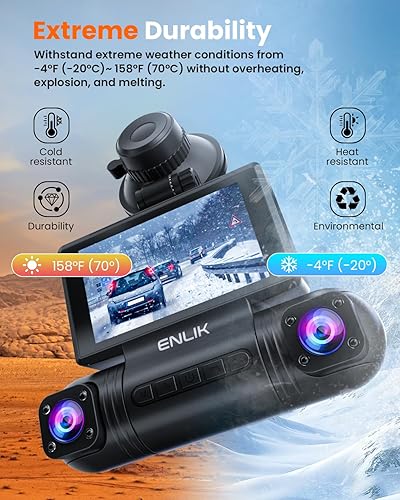 Miniatura 8 de ENLIK Cámara de salpicadero delantera y trasera 360 Dashcam de 4 canales, cámara de coche para vehículos, QHD 2K+1080P*3 con tarjeta de 128GB, 5G