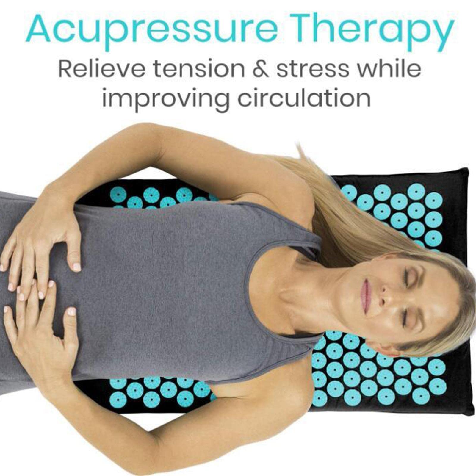 Set Acupresión Esterilla Almohada Masaje Relajación Descompresión Alivio Dolor Cervical Lumbar Material Algodón y Fácil Uso Portátil Adecuado, Negro
